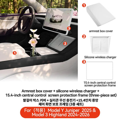YZ For Tesla Model Y YL Juniper Model 3 Highland 2026 Console & Armrest Storage Box ABS Non-slip Mat Cup Holder Box Accessories