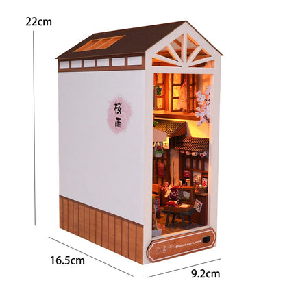DIY Book Nook Shelf Insert Kit 3D Wooden Puzzle Doll House Assembly Building Model Bookends With Furniture LED Light Xmas Gifts