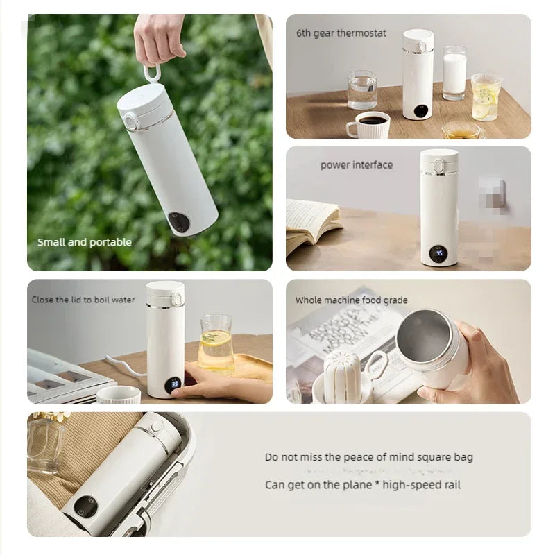 JFBONIN Portable Hinged Lid Electric Water Kettle Home Milk Temperature Adjusting Pot Quick Heating Stainless Steel Tea Maker