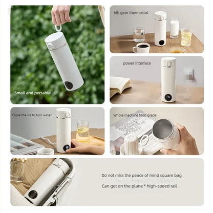 JFBONIN Portable Hinged Lid Electric Water Kettle Home Milk Temperature Adjusting Pot Quick Heating Stainless Steel Tea Maker