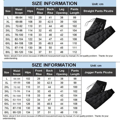 Winter Down Pants Men Outdoor 8XL 7XL 6XL Plus Size Warm Thicken Waterproof White Duck Thermal Trousers Windproof Male Jogger