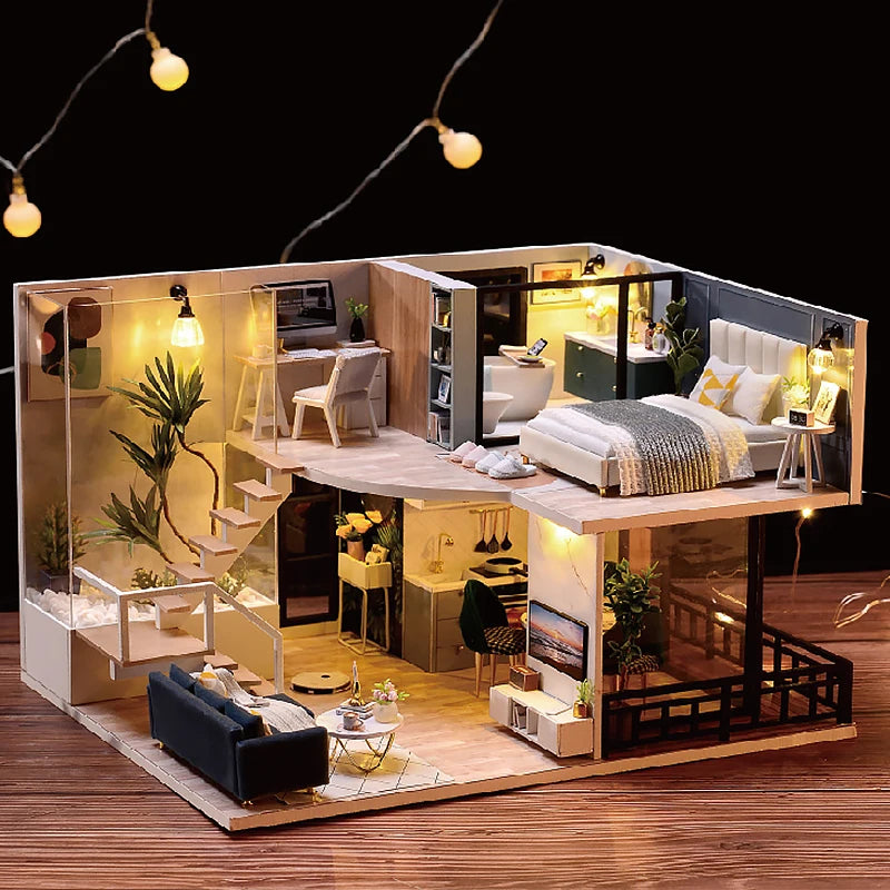 Doll Houses Kits 3D Puzzle Handmade Wooden Mini DollHouse Assembly Building With Furniture Kit Toys For Xmas Birthday Gifts