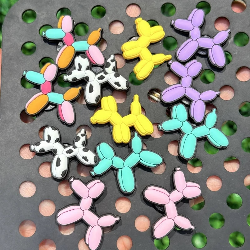 12PCS Kawaii Balloon Dog PVC Adorable Shoes Buckle Charms Backpack Kids Hole Slippers Clog Decorations Fit Popular Birthday Gift