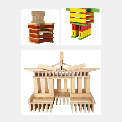 100 Pieces Wooden Blocks Stacking Game DIY Building Kits Montessori Toys for Birthday Gifts Holiday Boys Girls Ages 3-6 Kids