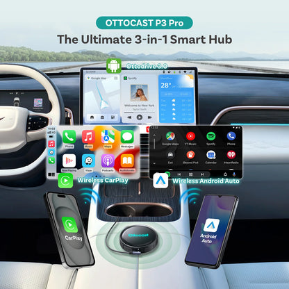 OTTOCAST P3 Pro Android Car Box Smart Car System for Car with AI Voice Assistant Cloud SIM 4G Dual Screen Fast Wireless Connecti