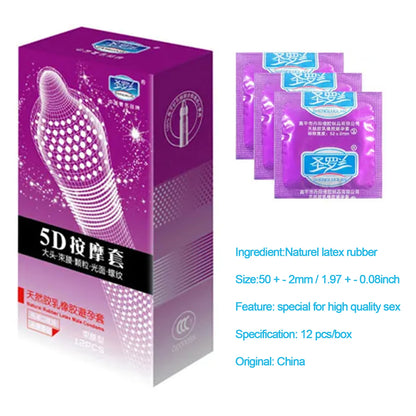5D Dotted Condoms with mustache Ribbed G Point Latex Ultra Thin Condom Orgasm Contraceptives Stimulate Vaginal adults Sex Toys