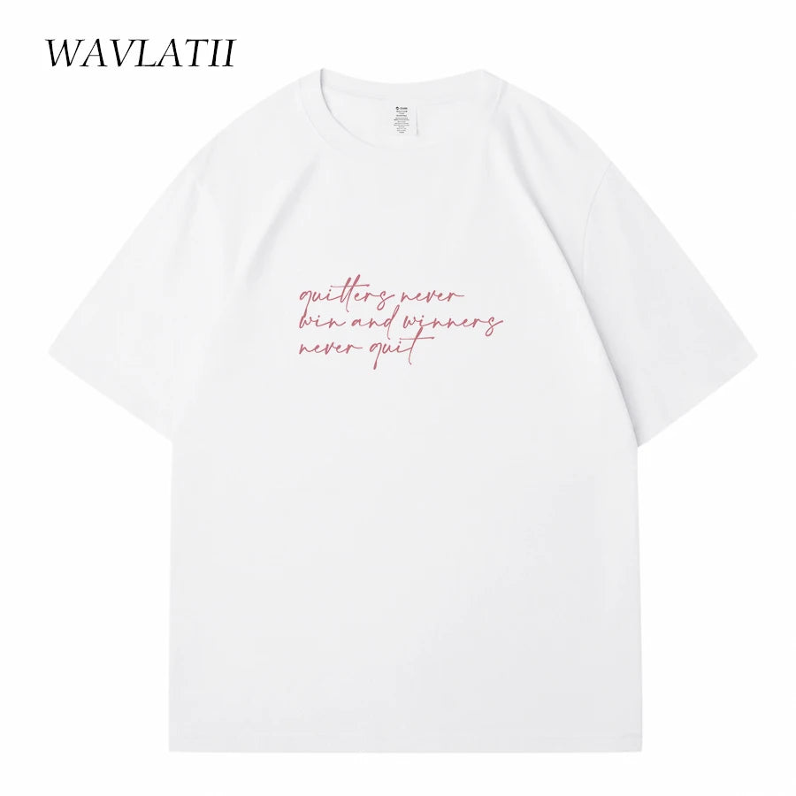 WAVLATII Women New Letter Printed T shirts Female White Casual Cotton Tees Lady Purple Summer Short Sleeve Tops for Young WT2342