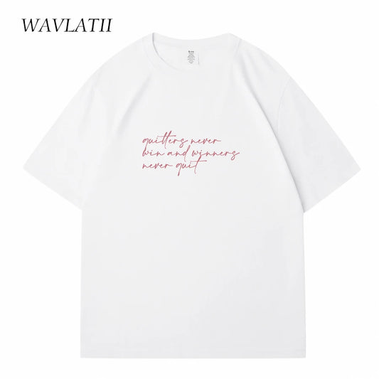 WAVLATII Women New Letter Printed T shirts Female White Casual Cotton Tees Lady Purple Summer Short Sleeve Tops for Young WT2342