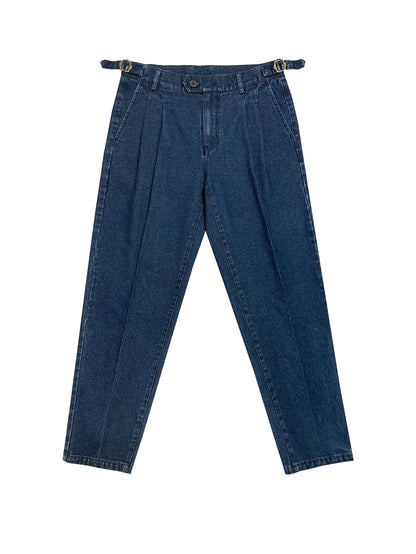 026 Spring Summer Men's Denim Look Woven Trousers, Neapolitan Double Pleat  High Waist Straight Leg Business Dress Pants