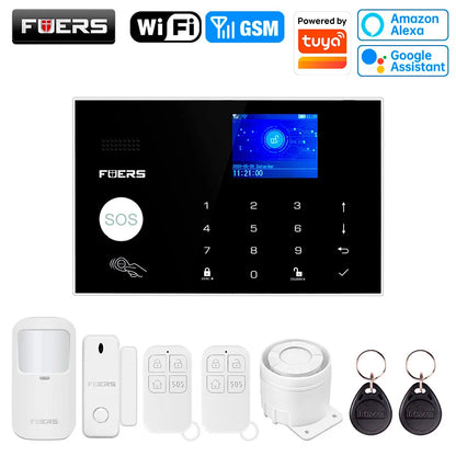 FUERS WIFI GSM Alarm System Wireless Home Burglar Security Alarm System works with Tuya Smart APP Control Motion Detector Sensor