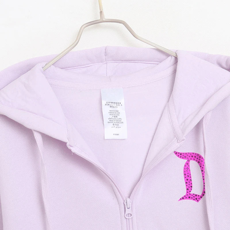 Loose Fit Fleece Lined Zipper Hoodie Women's Cartoon Anime Letter Embroidery Slimming Outerwear Comfortable Spring Cardigan
