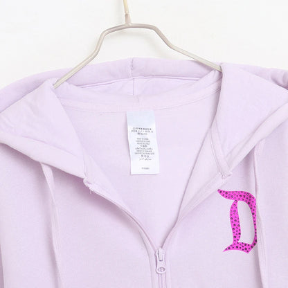Loose Fit Fleece Lined Zipper Hoodie Women's Cartoon Anime Letter Embroidery Slimming Outerwear Comfortable Spring Cardigan