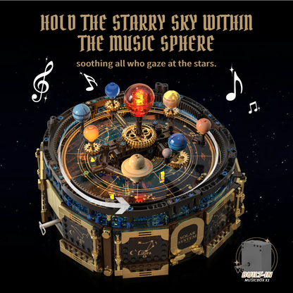 STEM Solar System Orrery Music Box Building Blocks Rotating Planets Gear Mechanism Transparent Dome Educational Decor Gift Kids