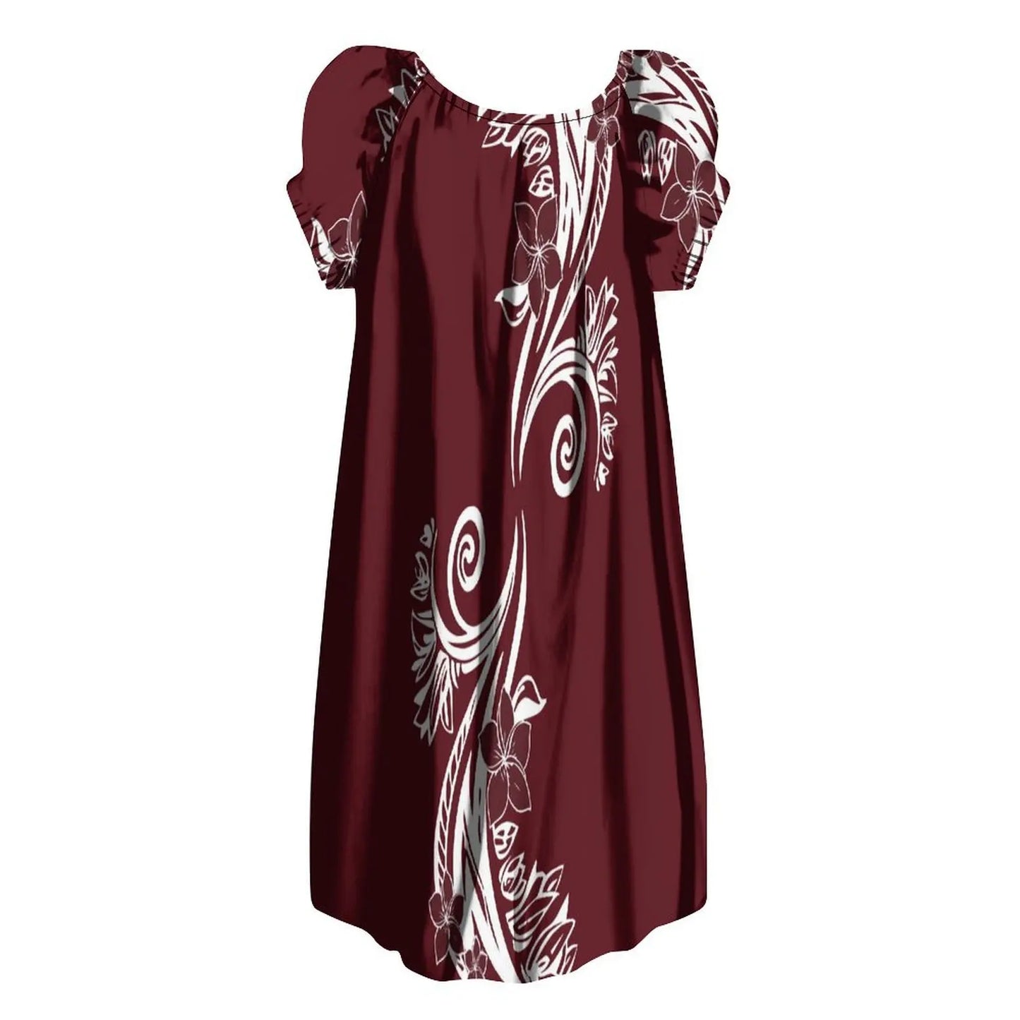 New Design Customize Polynesian Print Micronesian Loose Casual puffy dress Plus Size Women Clothing