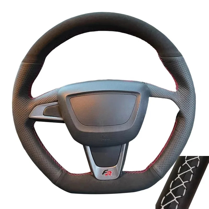 Hand Sewing Soft Suede Car Steering Wheel Cover For Seat Ibiza(6J)(FR/CUPRA) 2015 Mii FR Leather Original Steering Wheel Braid