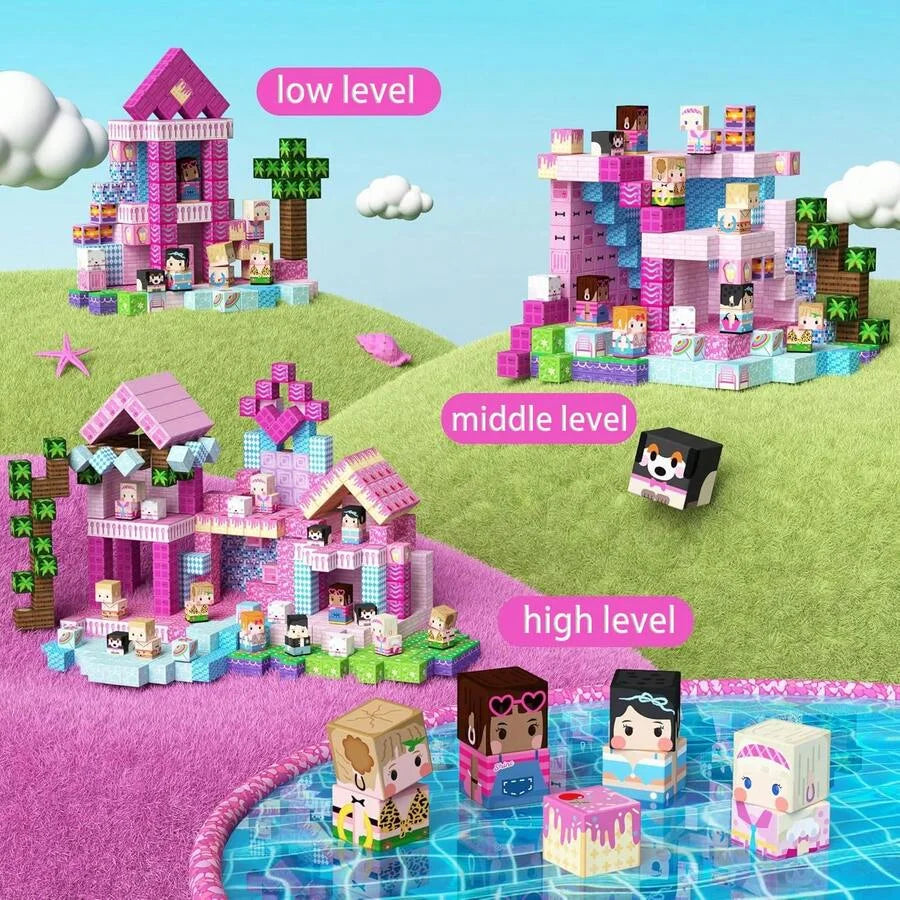 Magnetic Building Block Bricks Toy Mine Stacking World DIY Model Build Set Educational STEM Kids Boy Pink Girly Holiday Gifts
