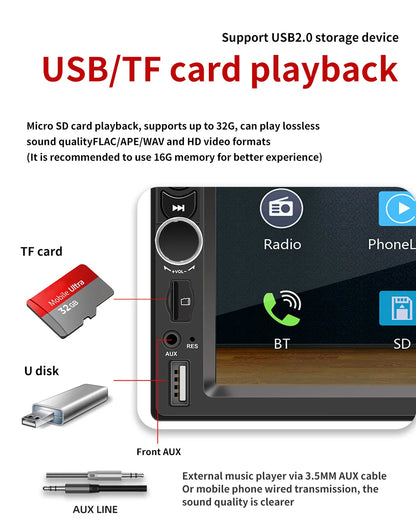 Universal 7"/9"/10“ 2DIN Android 13 4+64G Car Stereo Carplay Android Auto GPS Navigation Bluetooth FM RDS Radio WIFI Touchscreen