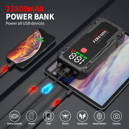 FOWAWU 22800mAh 6000A Jump Starter For 12V Vehicles (10L Petrol/8L Diesel) And Moto, Car Battery Jump Starter Power Pack