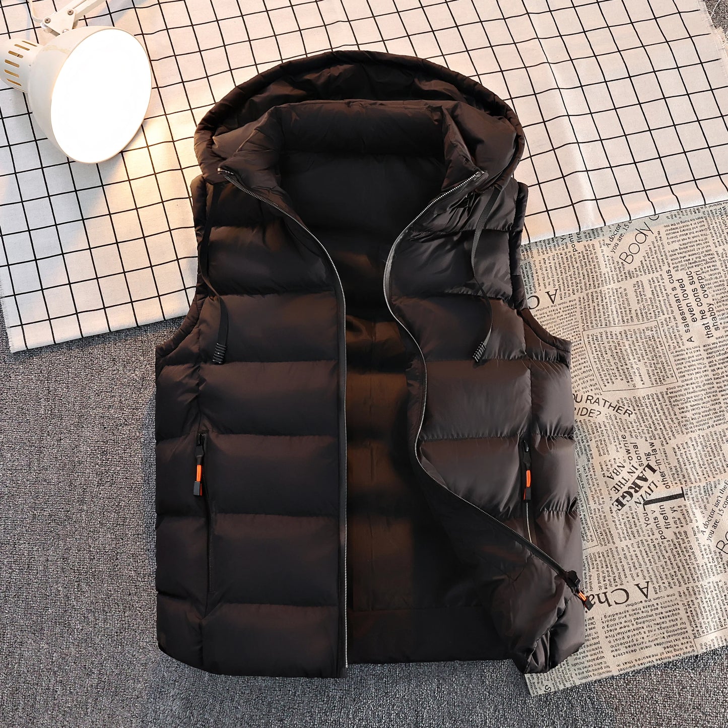 Streetwear Men's Puffer Vest - Removable Hood with Drawstring, Hidden Zip Pockets, Edgy for Winter Daily Looks