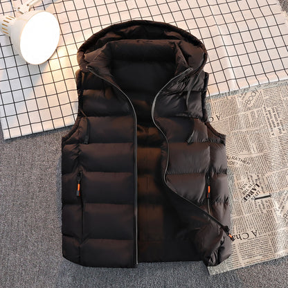 Streetwear Men's Puffer Vest - Removable Hood with Drawstring, Hidden Zip Pockets, Edgy for Winter Daily Looks