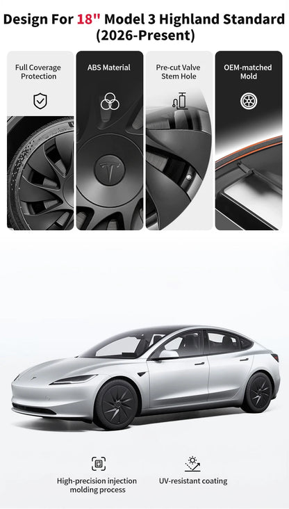 4PCS Hubcaps for Tesla Model 3 Highland 2026 Standard 18Inch Full Rim Covers Replacement Wheel Cover Accessories Only for Standa