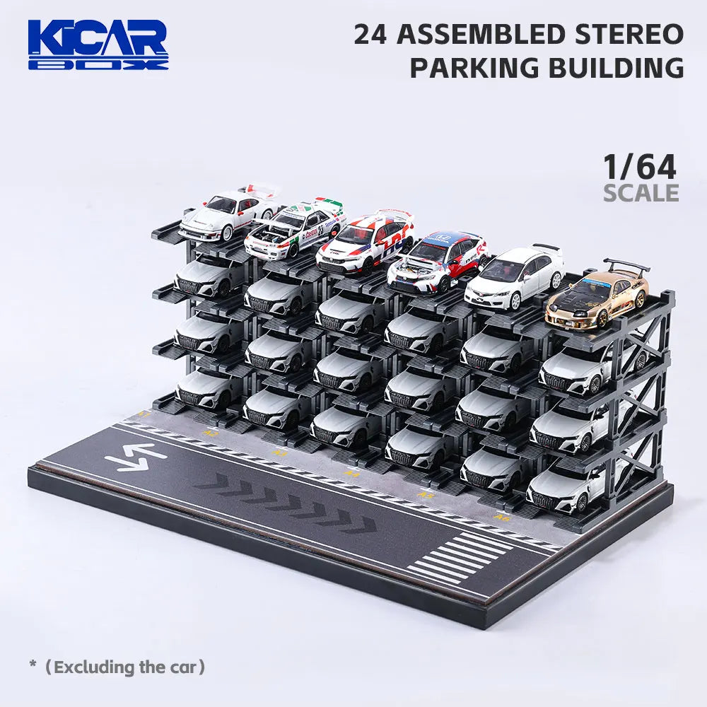 KicarMod 1/64 Diecast Model Car Manual Assembly of 3D Parking Building Multi-Layer Structure with Free Combination Display Car