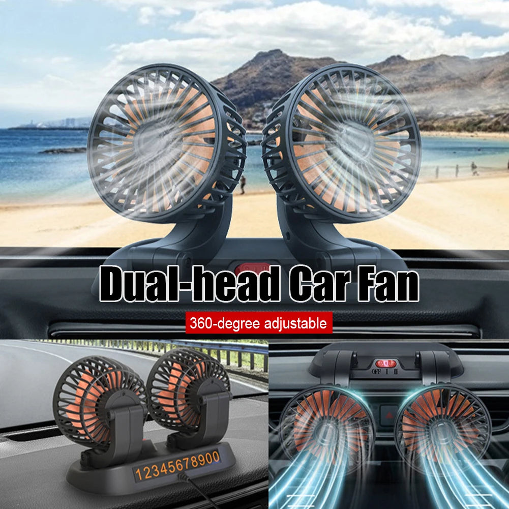 Car Fan 360° Adjustable 1/2/3/4 Head Air Fan Automotive Electric Fan USB/12V/24V Fan 2 Speeds Car Silent Fan for Home Desk Car