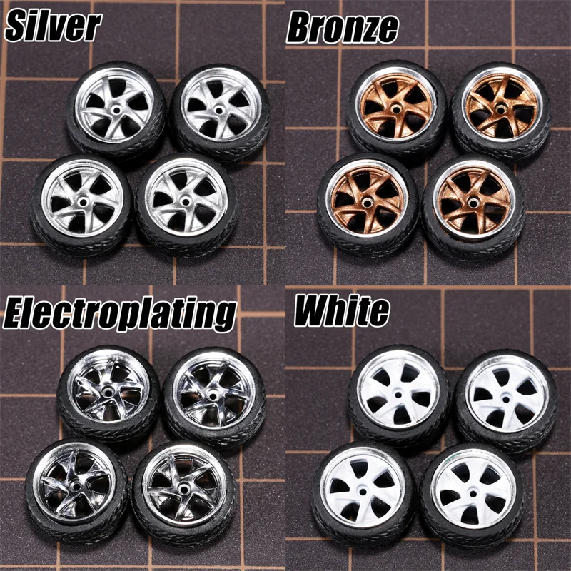 1/64 Model Car Wheels 4 Sets-11mm Diameter ABS Rubber Tires with Brake Disc-Upgrade Parts for Tomica Hot Wheels Diecast Vehicles