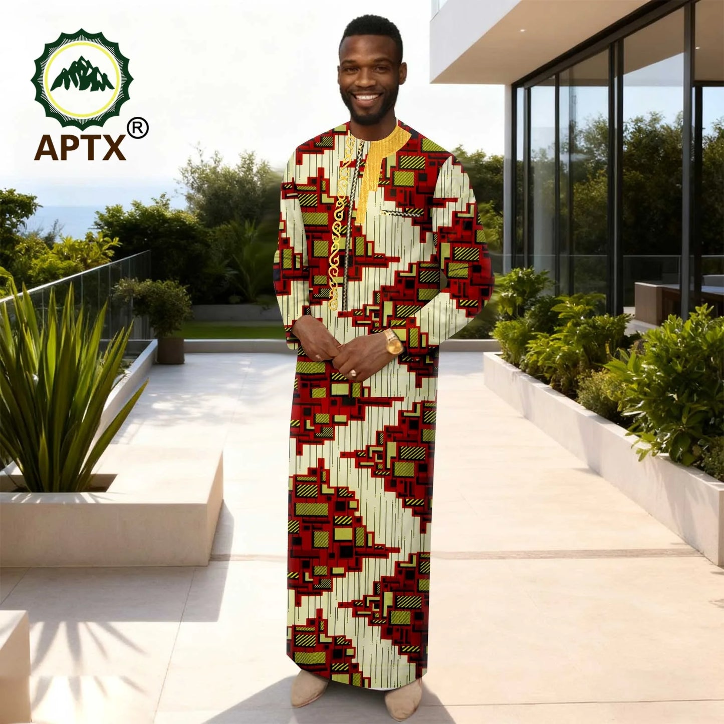 APTX Men's Traditional Muslim Robe 3-Pcs Set Long Sleeves African Dress Middle East Jubba Thobe Wedding Suit