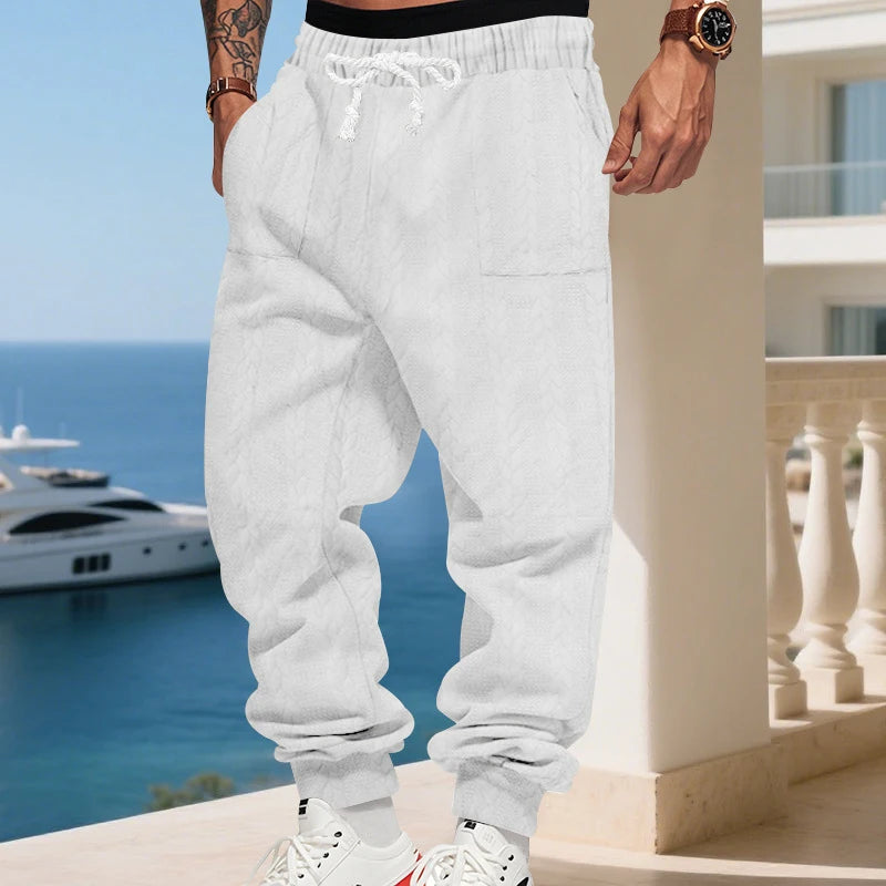 American Heavyweight Jacquard Jogger Pants, Loose Fit, Cuffed Ankle, Casual Sports Trousers for Men, Autumn & Winter