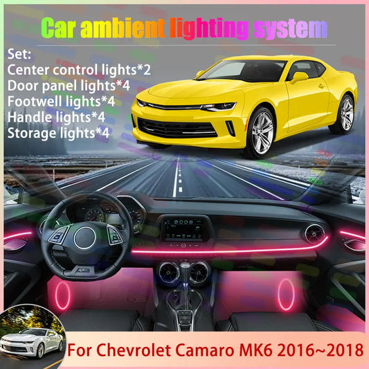 For Chevrolet Camaro MK6 6th 6Gem 2016~2018 2017  6/18 in 1 Car Atmosphere Light Lamp RGB Shade Ensemble Streamer Atmosphere Set