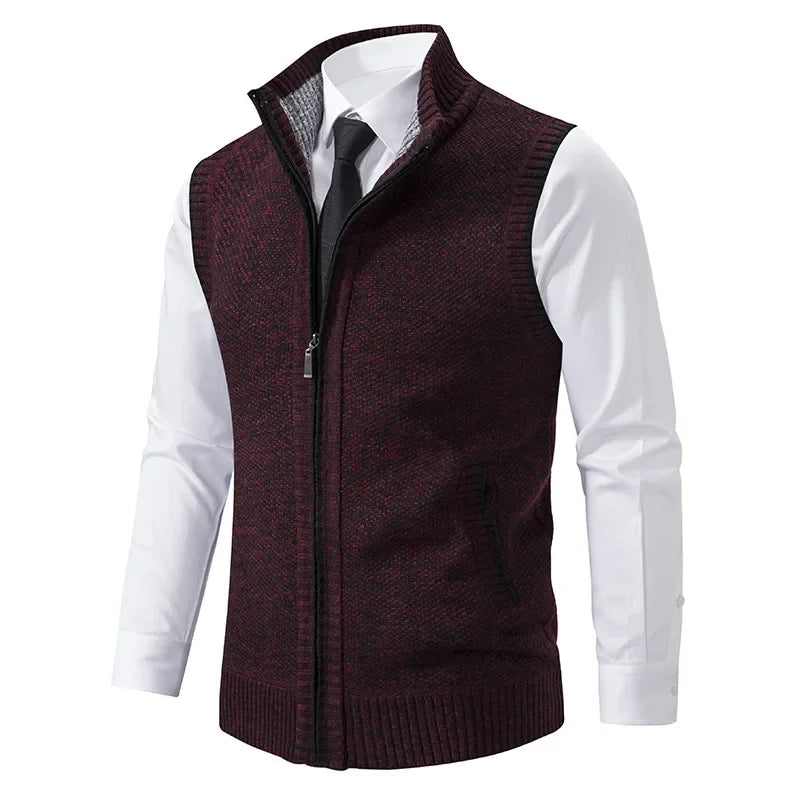 Men's Winter Autumn Sweater Vest Knitted Sleeveless Cardigan Stand Collar Zipper Sweatercoat Warm Simple Style Male Knitwear