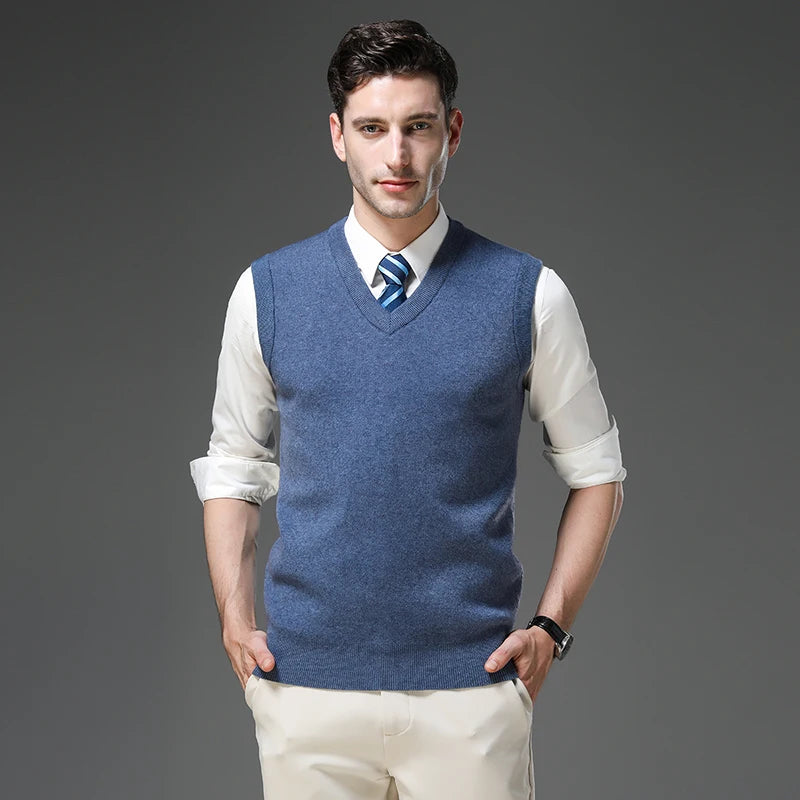 Top Grade Anti-Pilling Thick New Autum Winter Fashion Brand V Neck Business Casual Men Knit Pullover Sweater Vest Sleeveless