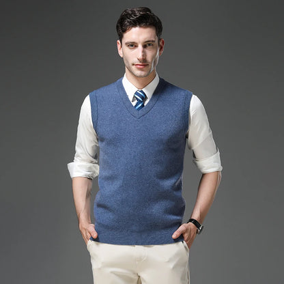 Top Grade Anti-Pilling Thick New Autum Winter Fashion Brand V Neck Business Casual Men Knit Pullover Sweater Vest Sleeveless