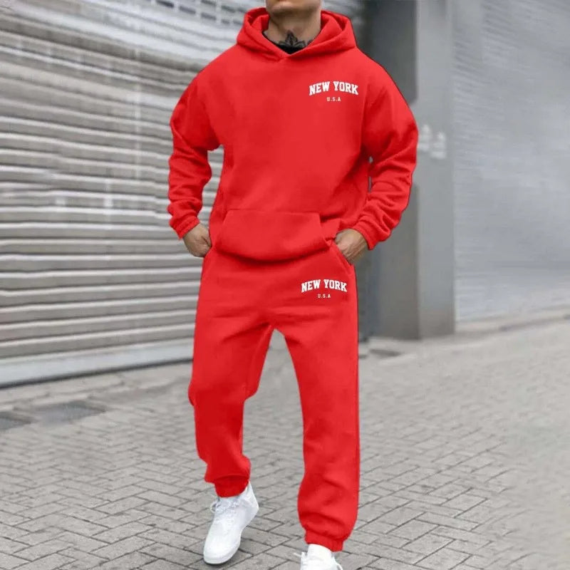 Amazon Cross-Border Hot Selling New Arrival Men's and Women's Streetwear Trendy Fleece Hooded Print Sweatshirt Set Bestseller