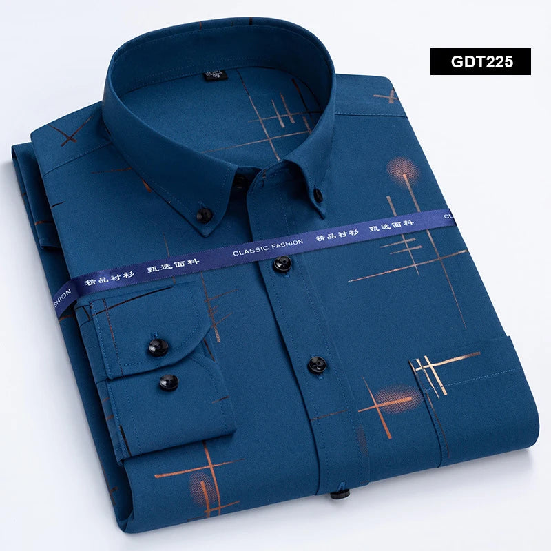 Men's Non-iron Shirts Business Casual Bronzing Long Sleeved Regular Fit Shirts Spring and Autumn New Fashion Print Top Clothing