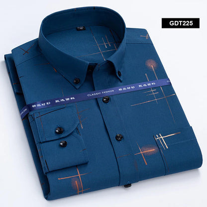 Men's Non-iron Shirts Business Casual Bronzing Long Sleeved Regular Fit Shirts Spring and Autumn New Fashion Print Top Clothing
