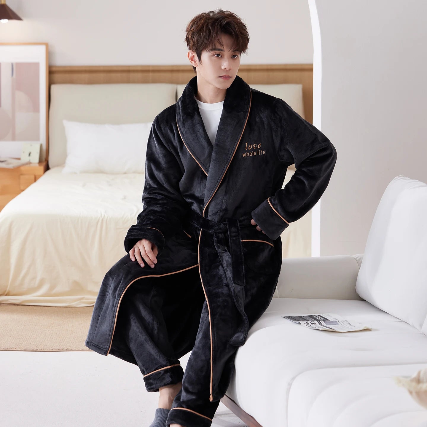 Thiened Long Coral Fce Pajamas Women's Spwear Winter Home Clothes Couple Batobes Men's plus Size Flannel Gown