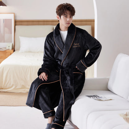Thiened Long Coral Fce Pajamas Women's Spwear Winter Home Clothes Couple Batobes Men's plus Size Flannel Gown