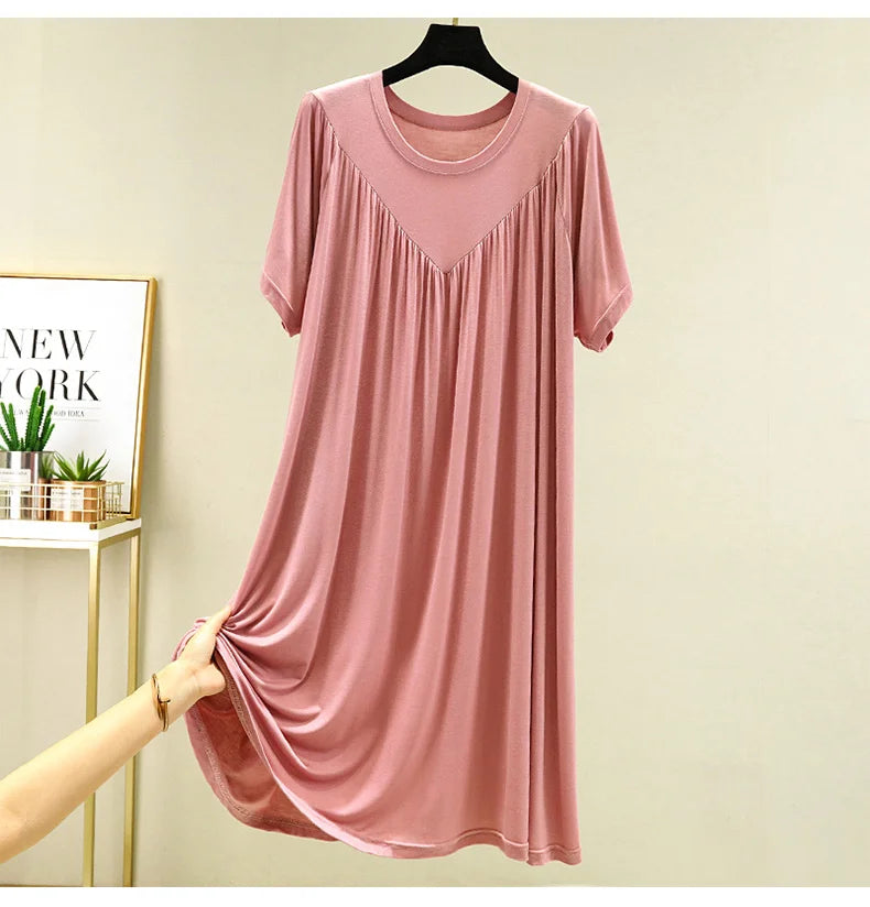 Loose plus Size Sp Dr Modal Women's Summer Thin Home Gown Skirt Sle round Ne ort Sve Long Dr Korean Sle