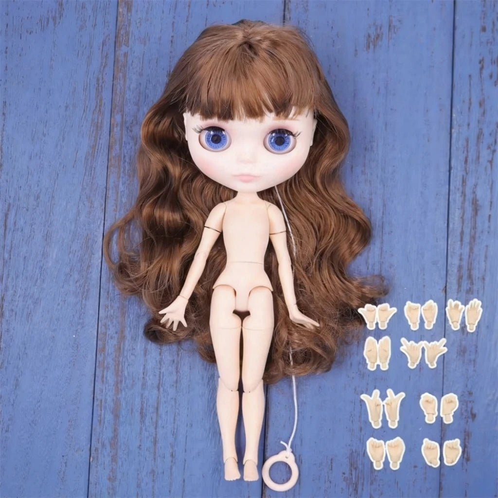 ICY DBS Blyth doll 1/6 BJD Customized nude joint body with white skin, glossy face,blue background is matte face girl gift, toy