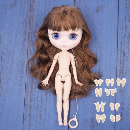 ICY DBS Blyth doll 1/6 BJD Customized nude joint body with white skin, glossy face,blue background is matte face girl gift, toy