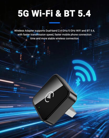 Smart 2in1 CarPlay Android Auto Adapter, Universal Mini Wireless Dongle for Car Entertainment System, Plug and Play Upgrade Wire