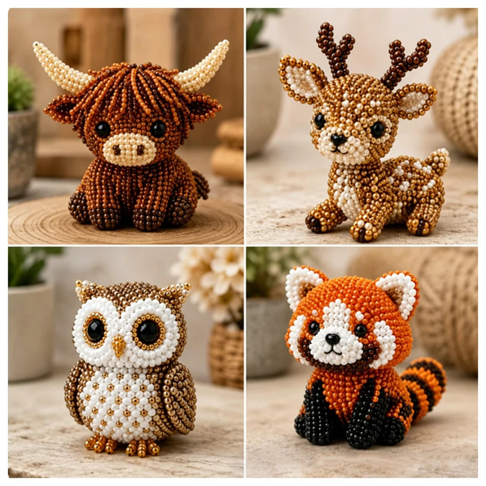 DIY 3D Animals Bead Embroidery Set with Colorful Beads Beadwork Crafts Kit for Home Studio Teens Girls Women Enthusiasts