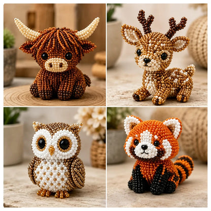 DIY 3D Animals Bead Embroidery Set with Colorful Beads Beadwork Crafts Kit for Home Studio Teens Girls Women Enthusiasts