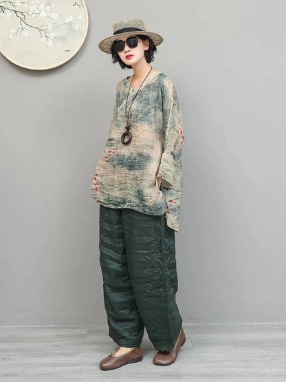 Artistic Ramie Pant Women Summer Lightweight Loose Casual Long Pants LX5871