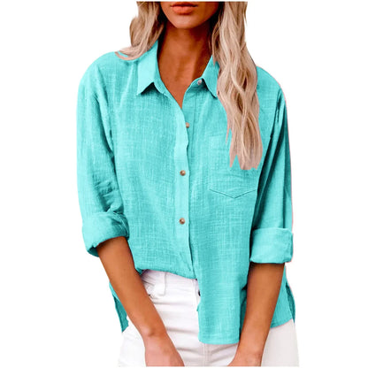 Cotton Linen Long Sleeve Shirts for Women T Shirt Solid Fashion T-Shirt Woman Clothes Tshirt Elegant Casual Tops Tees Streetwear