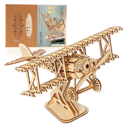 Ury 3D Wooden Puzzle Movable Retro Biplane Crane Bulldozer Handmade Assembly Truck Model DIY Toys Decoration Gift For