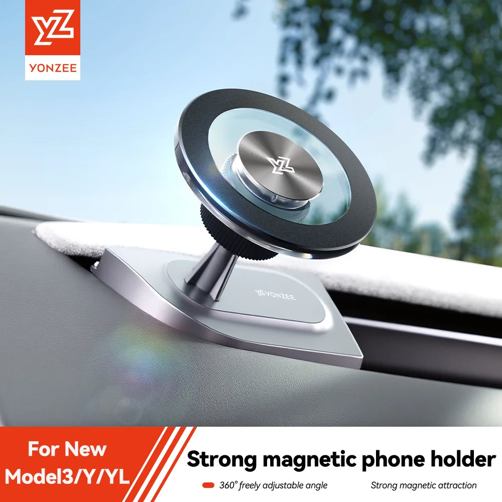 YZ For Tesla Model 3 Y YL Highland Juniper 360° Rotation Car Phone Holder ABS Strong Magnetic Mount Phone Stand 2026 Accessories