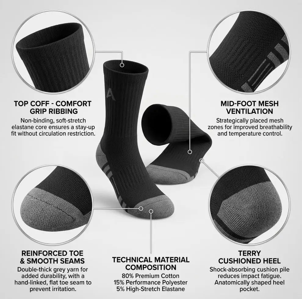 INSELLE Men's Professional Sports Socks, Towel Bottom, Shock Absorbent, Buffer, Arch Protection, Odor proof, Sweat wicking